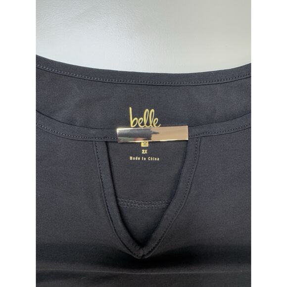 Belle by Kim Gravel Womens Hi-Low Tunic 2X Black Keyhole Trim Classic Statement - Picture 4 of 14